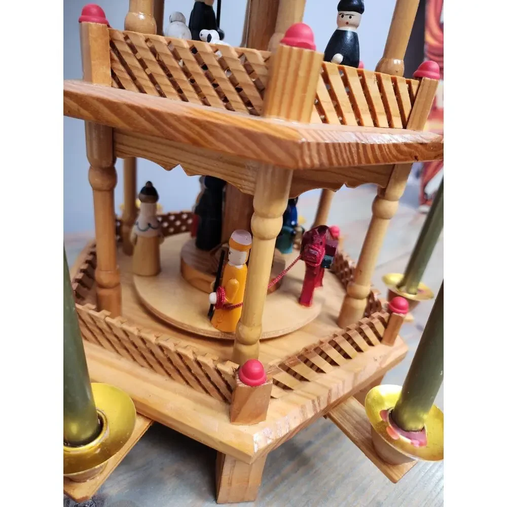 VTG Lillian Vernon 3-Tier Wooden Christmas Windmill Carousel Nativity Pyramid